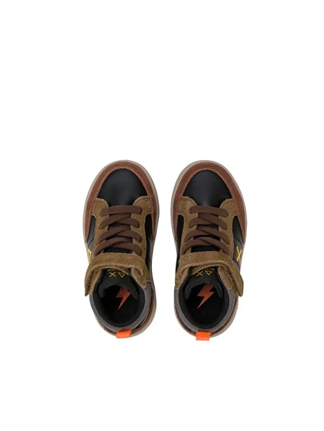 SNEAKERS ALTE CON LACCI E STRAP BAMBINO NERO