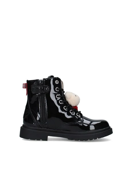 ANFIBI VERNICIATI CON ORSETTO DECORATIVO BAMBINA NERO
