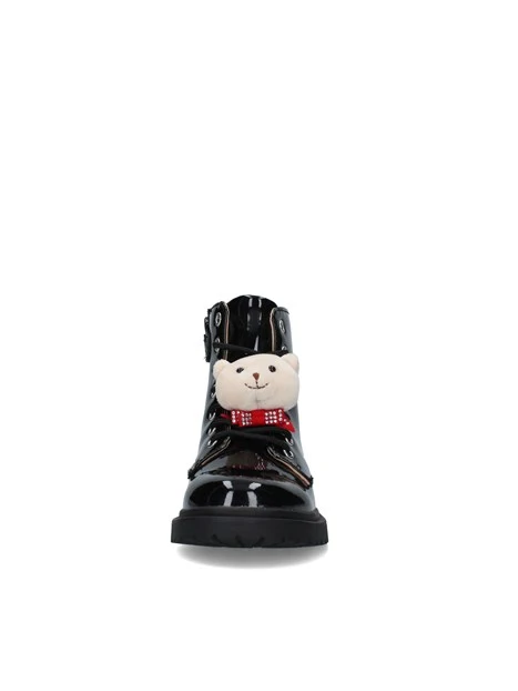 ANFIBI VERNICIATI CON ORSETTO DECORATIVO BAMBINA NERO