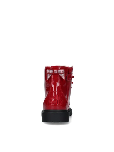 ANFIBI VERNICIATI CON ORSETTO DECORATIVO BAMBINA ROSSO