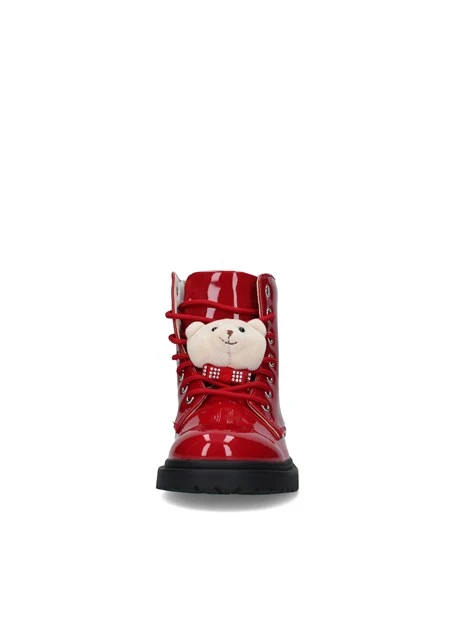 ANFIBI VERNICIATI CON ORSETTO DECORATIVO BAMBINA ROSSO