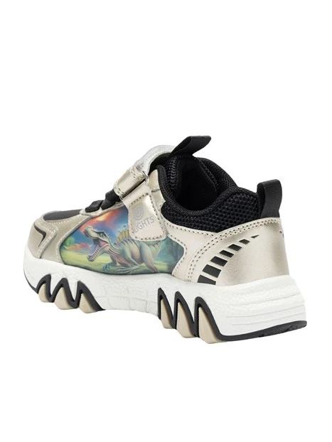 SNEAKERS BASSE CON STRAPPO E STAMPA DINOSAURO BAMBINO ORO