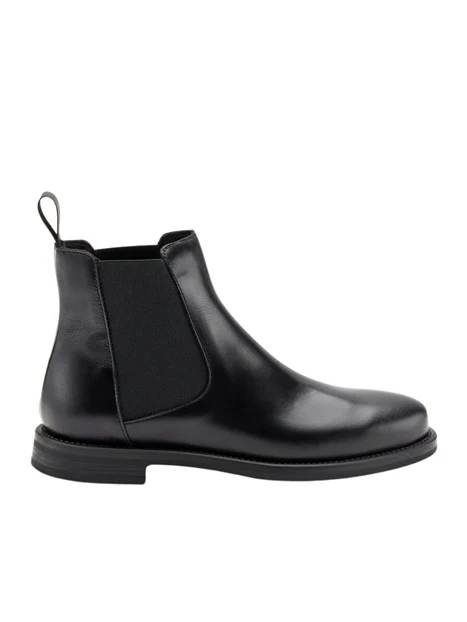 STIVALETTI TACCO BASSO IN PELLE CON INSERTI ELASTICI DONNA NERO