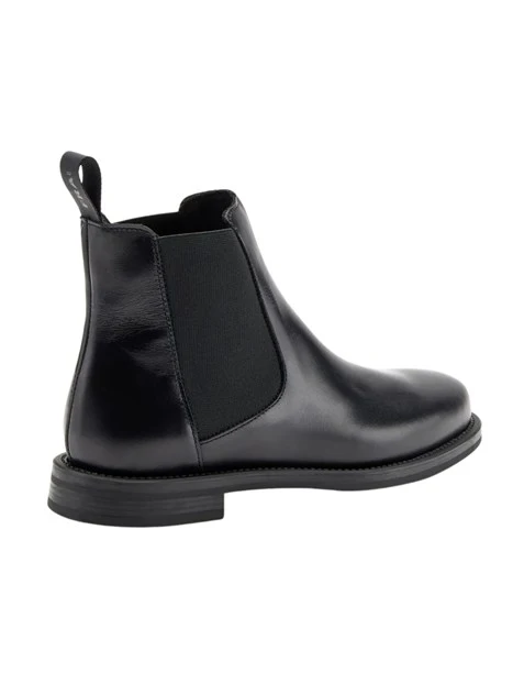 STIVALETTI TACCO BASSO IN PELLE CON INSERTI ELASTICI DONNA NERO