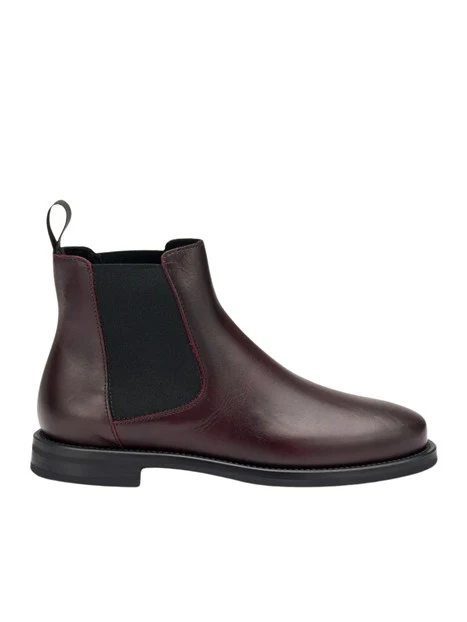 STIVALETTI TACCO BASSO IN PELLE CON INSERTI ELASTICI DONNA BORDEAUX