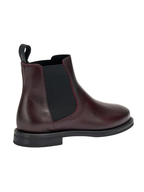 STIVALETTI TACCO BASSO IN PELLE CON INSERTI ELASTICI DONNA BORDEAUX