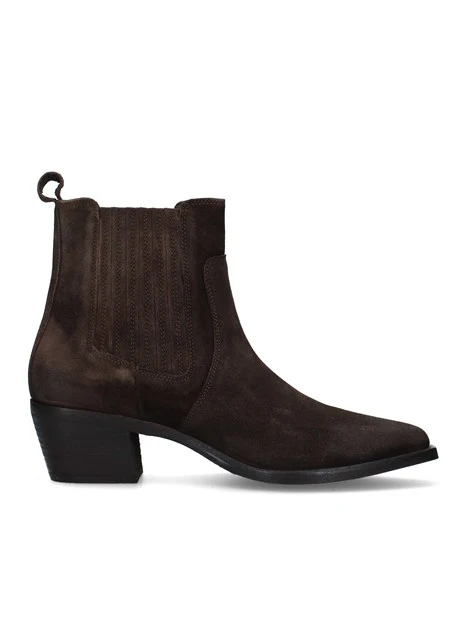 STIVALETTI TACCO ALTO IN CAMOSCIO CON INSERTI ELASTICI DONNA MARRONE