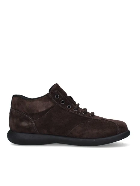 SNEAKERS BASSE IN CAMOSCIO CON CUCITURE A VISTA UOMO MARRONE