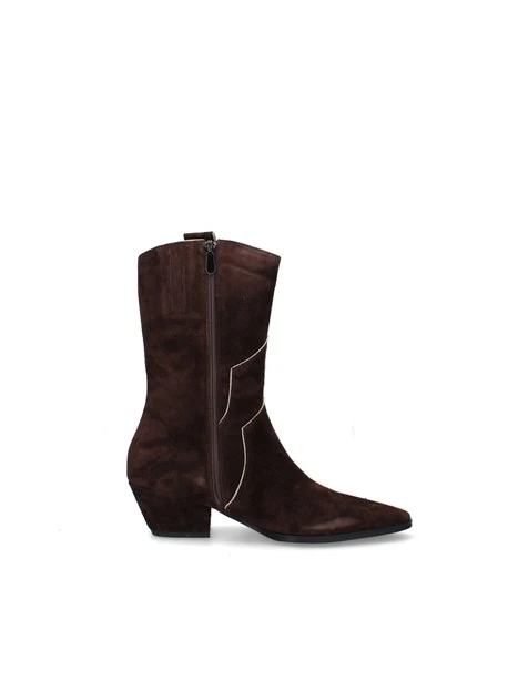STIVALI TACCO BASSO IN CAMOSCIO STILE WESTERN DONNA MARRONE