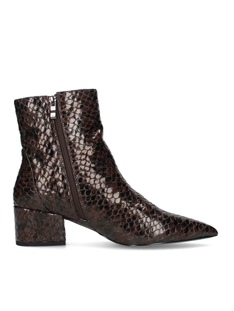 STIVALETTI TACCO ALTO EFFETTO PITONE CON TACCO LARGO DONNA MARRONE