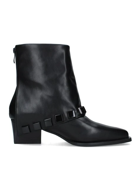 STIVALETTI TACCO ALTO CON BORCHIE E ZIP POSTERIORE DONNA NERO