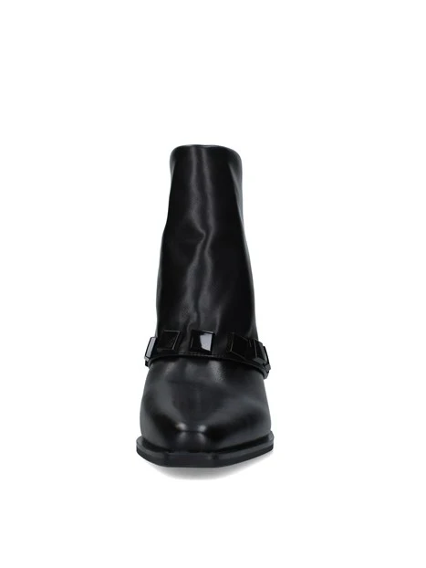 STIVALETTI TACCO ALTO CON BORCHIE E ZIP POSTERIORE DONNA NERO