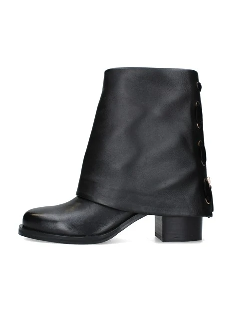 STIVALETTI TACCO BASSO CON GAMBALE A MANTELLA DONNA NERO