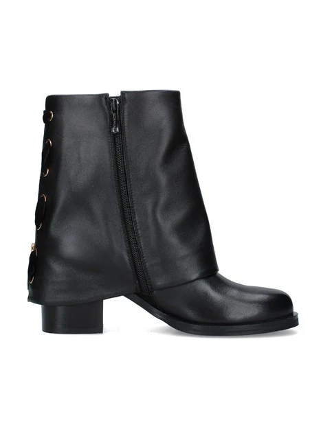 STIVALETTI TACCO BASSO CON GAMBALE A MANTELLA DONNA NERO