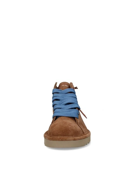 SNEAKERS ALTE CON LACCI A CONTRASTO E DETTAGLIO POSTERIORE UOMO MARRONE