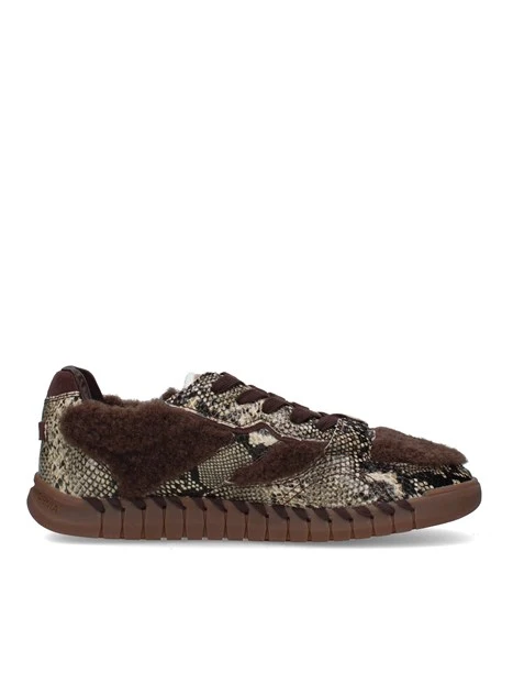 SNEAKERS BASSE EFFETTO PITONE CON INSERTI TEDDY DONNA MARRONE