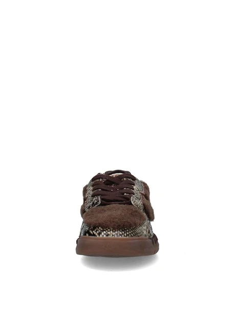 SNEAKERS BASSE EFFETTO PITONE CON INSERTI TEDDY DONNA MARRONE