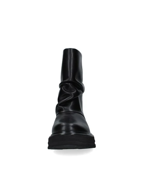 STIVALETTI TACCO BASSO CON GAMBALE ARRICCIATO E FIBBIE DONNA NERO