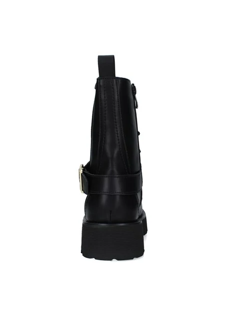 ANFIBI CON CINTURINO, FIBBIA DORATA E ZIP LATERALE DONNA NERO