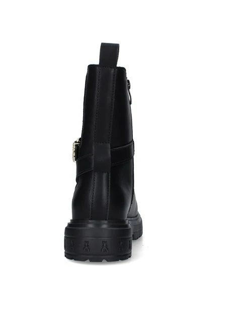STIVALETTI TACCO BASSO CON CINTURINO DECORATIVO E DETTAGLIO GIOIELLO DONNA NERO