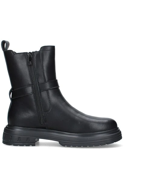 STIVALETTI TACCO BASSO CON CINTURINO DECORATIVO E DETTAGLIO GIOIELLO DONNA NERO