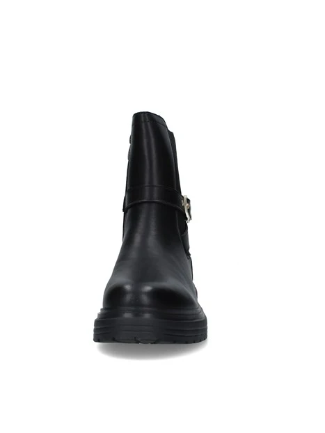 STIVALETTI TACCO BASSO CON CINTURINO DECORATIVO E DETTAGLIO GIOIELLO DONNA NERO