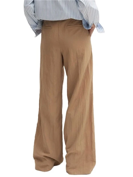 PANTALONI PALAZZO  IN MISTO LYOCELL EFFETTO CRINKLE CON PINCE DONNA BEIGE