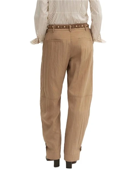 PANTALONI PALAZZO CON FINITURA CRINKLE E ALAMARO ALLA CAVIGLIA DONNA BEIGE