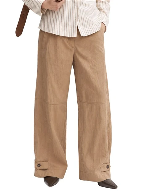 PANTALONI PALAZZO CON FINITURA CRINKLE E ALAMARO ALLA CAVIGLIA DONNA BEIGE