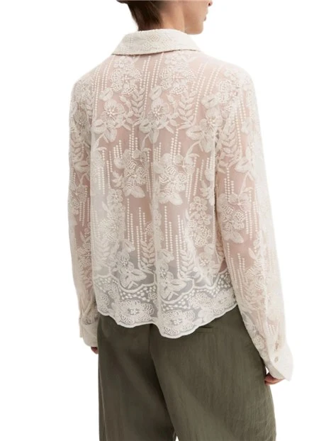 CAMICIA IN TULLE RICAMATO CON BOTTONI IN MADREPERLA DONNA AVORIO