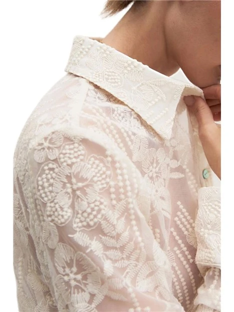 CAMICIA IN TULLE RICAMATO CON BOTTONI IN MADREPERLA DONNA AVORIO