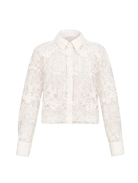 CAMICIA IN TULLE RICAMATO CON BOTTONI IN MADREPERLA DONNA AVORIO