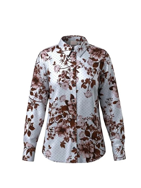 CAMICIA IN RASO DI VISCOSA CON FANTASIA FLOREALE E BOTTONI IN MADREPERLA DONNA AZZURRO