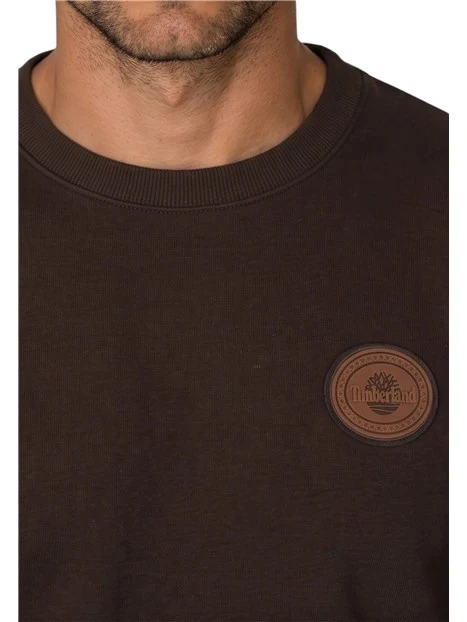 FELPA GIROCOLLO CON PATCH LOGO UOMO MARRONE