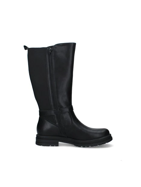 STIVALI TACCO BASSO CON INSERTO ELASTICO E FIBBIA DONNA NERO