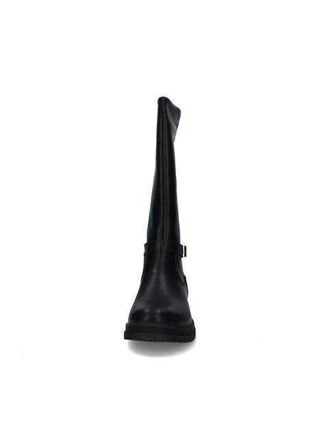 STIVALI TACCO BASSO CON INSERTO ELASTICO E FIBBIA DONNA NERO
