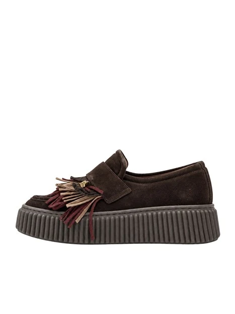 MOCASSINI CON FRANGIA E PLATFORM DONNA MARRONE