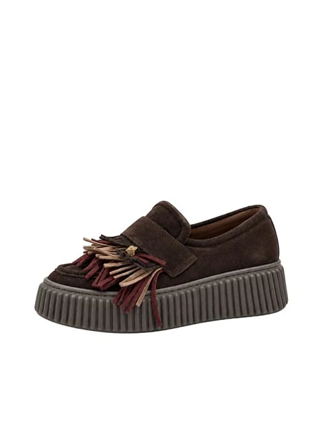 MOCASSINI CON FRANGIA E PLATFORM DONNA MARRONE