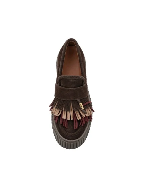 MOCASSINI CON FRANGIA E PLATFORM DONNA MARRONE