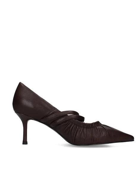 DÉCOLLETÉ IN PELLE CON DOPPIO CINTURINO E TACCO 8 CM DONNA MARRONE