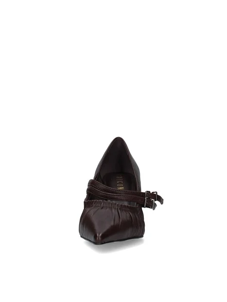 DÉCOLLETÉ IN PELLE CON DOPPIO CINTURINO E TACCO 8 CM DONNA MARRONE