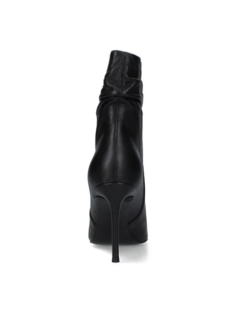 STIVALETTI TACCO ALTO IN PELLE CON GAMBALE ARRICCIATO DONNA NERO