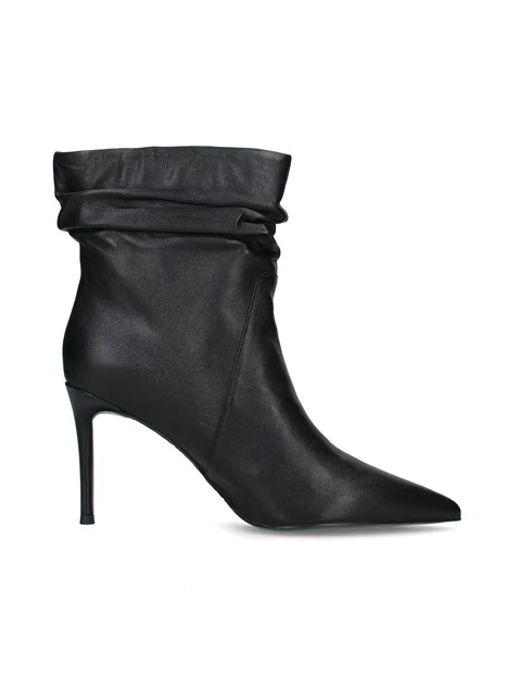 STIVALETTI TACCO ALTO IN PELLE CON GAMBALE ARRICCIATO DONNA NERO