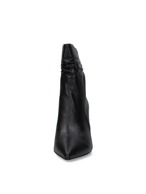 STIVALETTI TACCO ALTO IN PELLE CON GAMBALE ARRICCIATO DONNA NERO