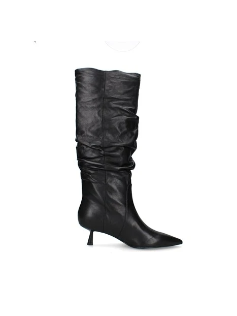 STIVALI TACCO ALTO IN PELLE E CON GAMBALE ARRICCIATO DONNA NERO