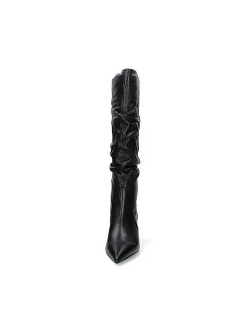 STIVALI TACCO ALTO IN PELLE E CON GAMBALE ARRICCIATO DONNA NERO