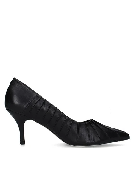 DÉCOLLETÉ IN PELLE CON PIEGHE DECORATIVE DONNA NERO