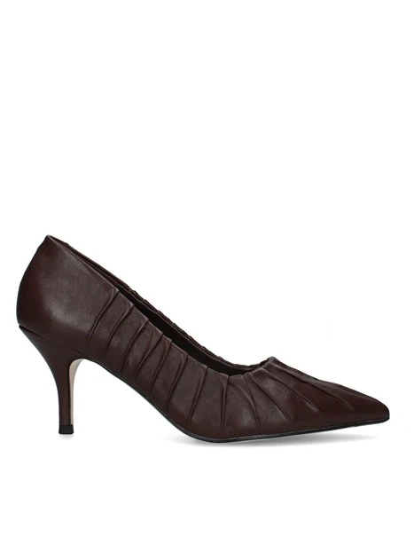 DÉCOLLETÉ IN PELLE CON PIEGHE DECORATIVE DONNA MARRONE