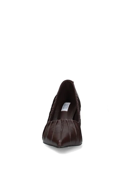 DÉCOLLETÉ IN PELLE CON PIEGHE DECORATIVE DONNA MARRONE