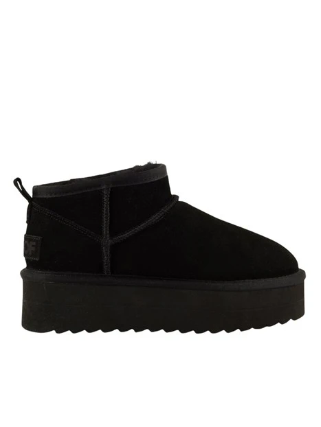 STIVALETTI TACCO BASSO PLATFORM A GAMBALE CORTO IN PELLE SCAMOSCIATA DONNA NERO